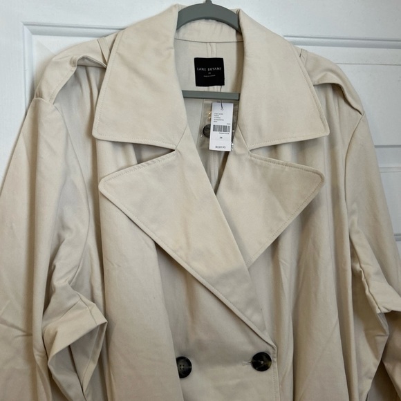 Lane Bryant Cream Trench Coat with Belted Waist and Epaulettes - Picture 2 of 5
